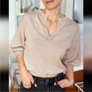 [THE RESET R LABEL] Puff sleeves sweater pullover v neck Knit Wool top